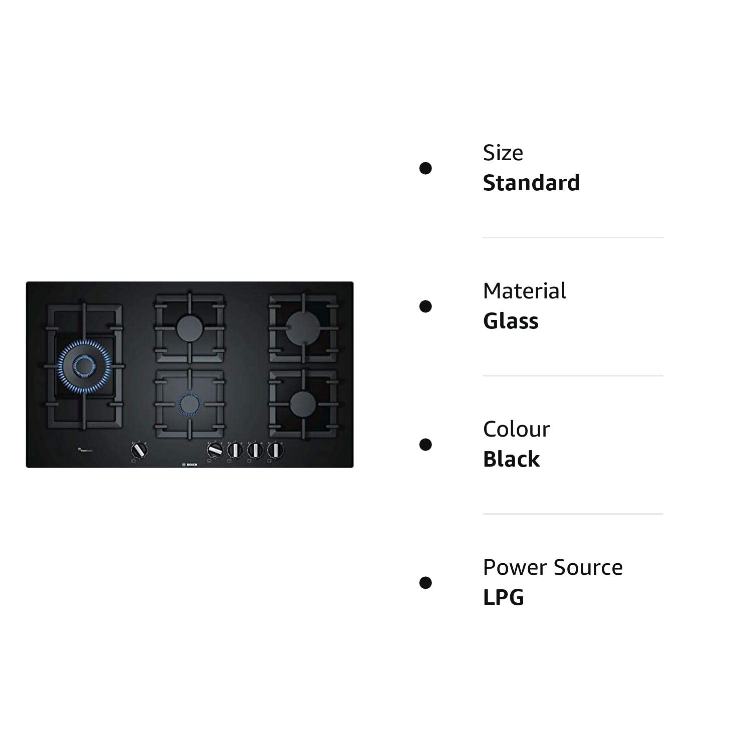 Bosch PPS9A6B90I 5 Burners Glass Gas Hob (Built in) Automatic Hob, Black