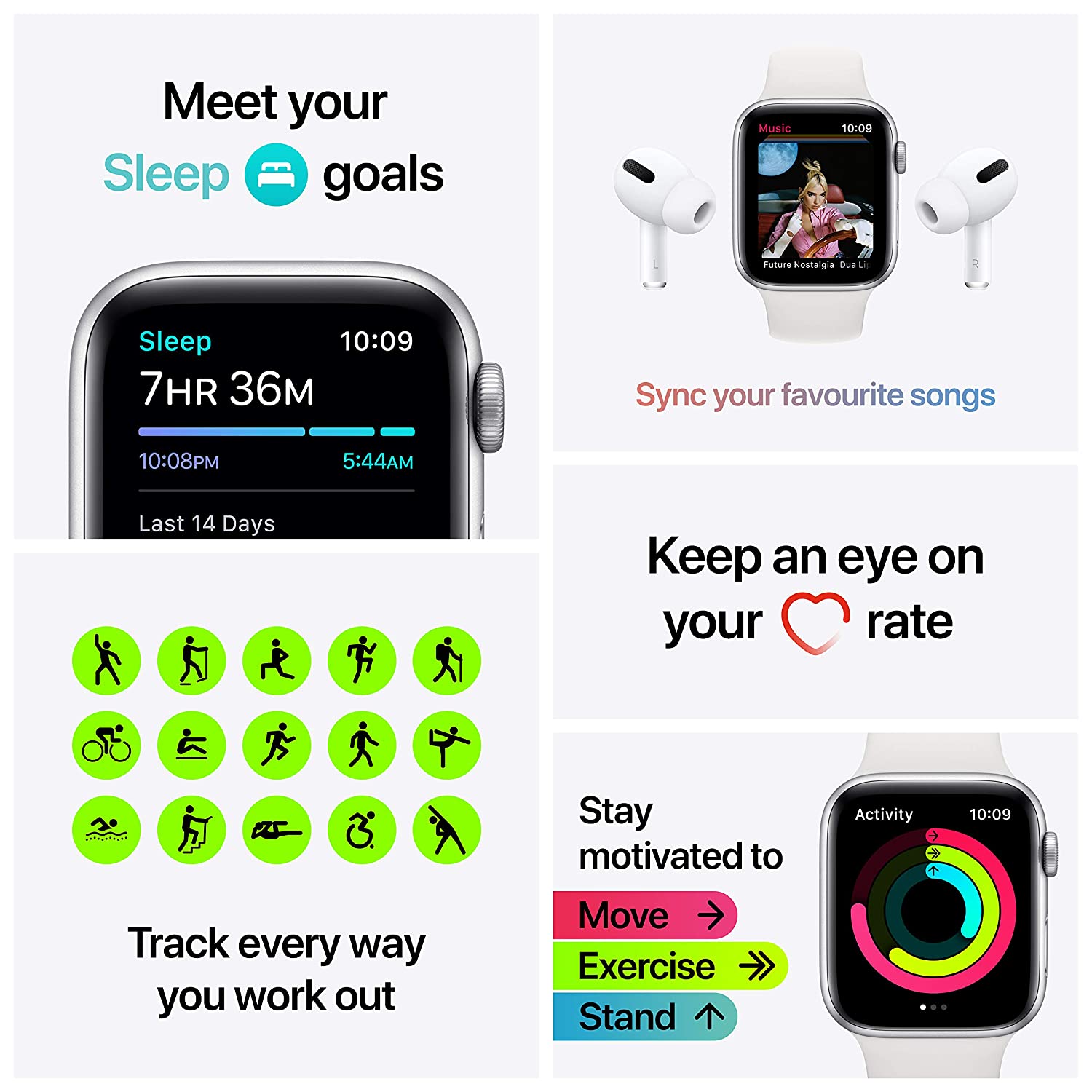 Apple Watch SE (GPS, 44mm) - Silver Aluminium Case with White Sport Band