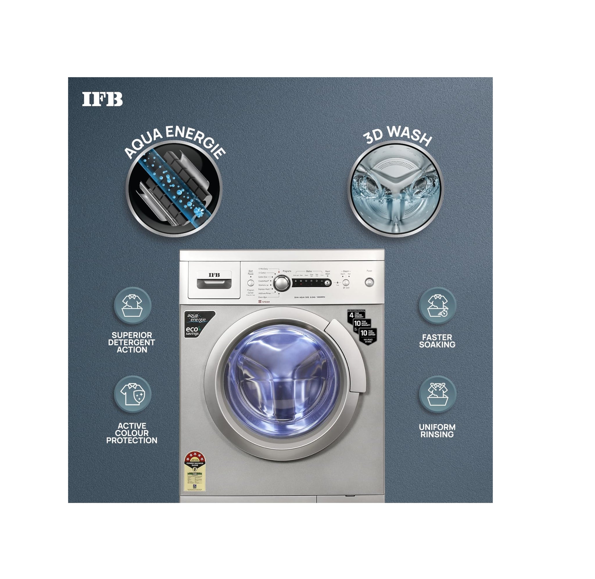 IFB DIVA AQUA SXS 6010 6 Kg 5 Star Front Load Washing Machine, Silver