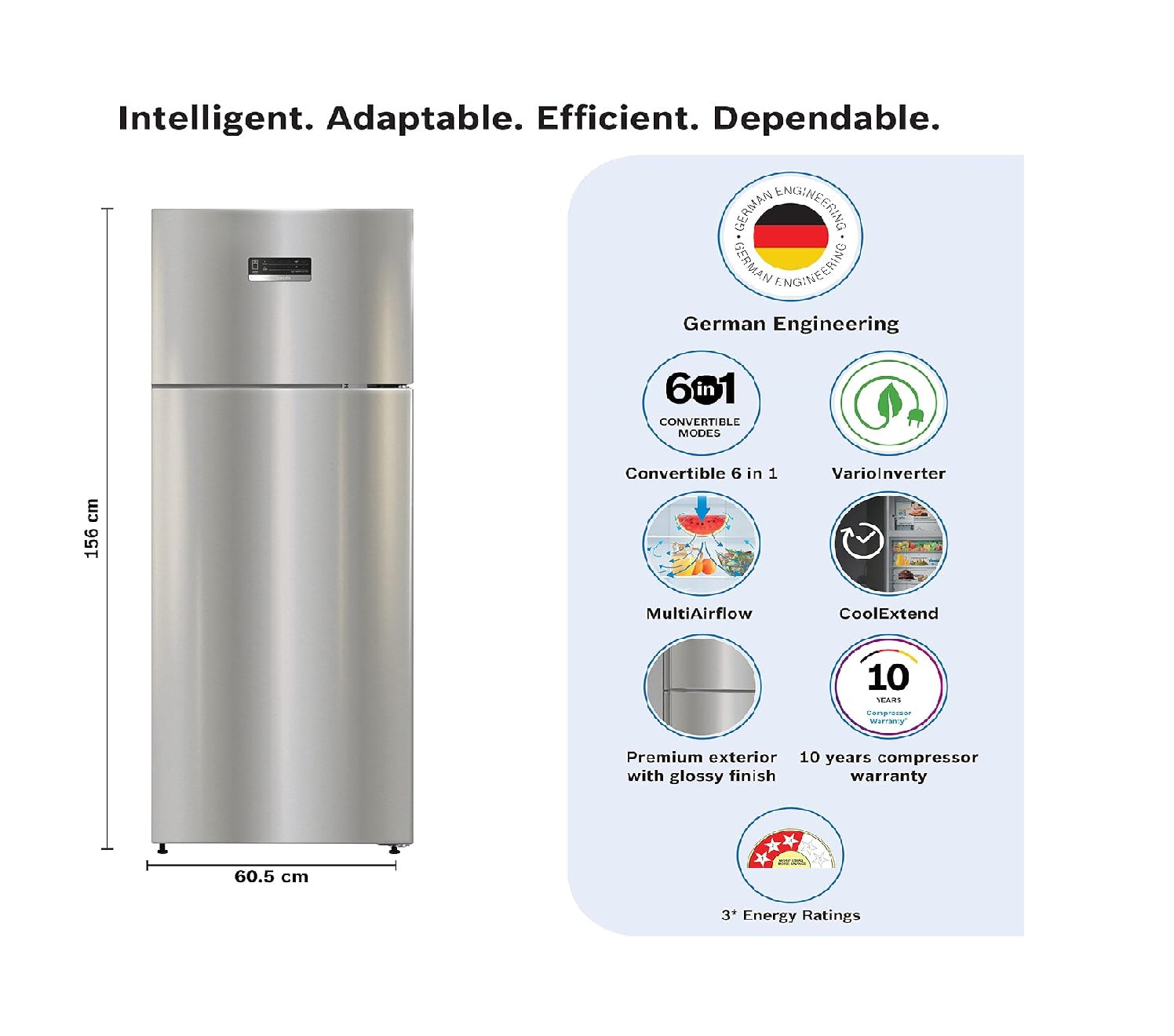 Bosch CTC27S031I 243L Frost Free Refrigerator (Silver Inox)
