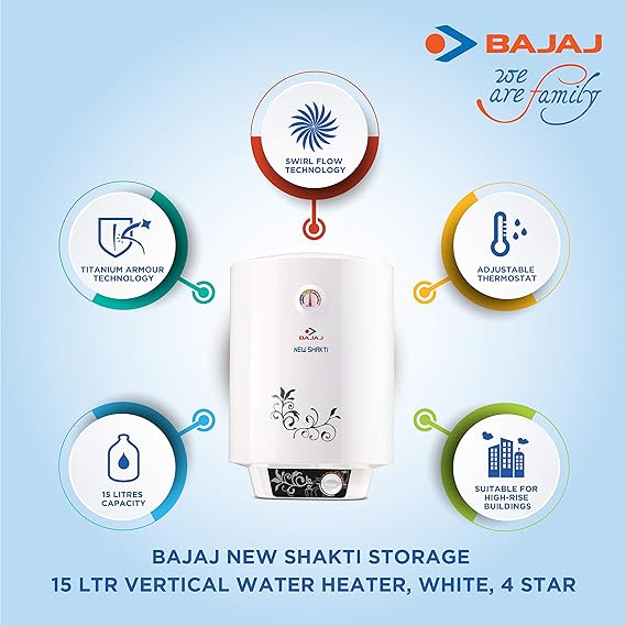 Bajaj New Shakti Storage 15 Litre Vertical Water Heater