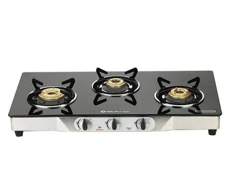 Bajaj 3BRGP6 SS Glass Top Powder Coated Frame, Burners (Black)