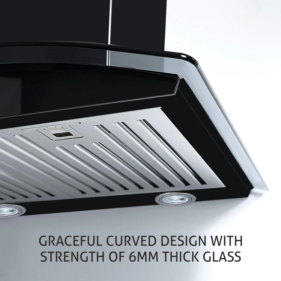 Glen 6071 SX GF 60cm Baffle filter Glass Push Buttons Chimney