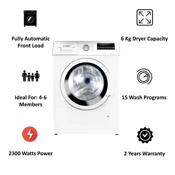 Bosch WLJ2026WIN 6 Kg Front Loading Fully Automatic Washing Machine with Ecosilence Drive, Series 4, White