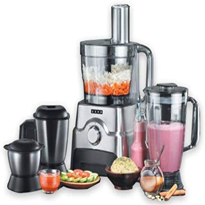 Usha FP 3811 Food Processor 1000 Watts Copper Motor with 13 Accessories(Premium SS Finish), Black and Steel