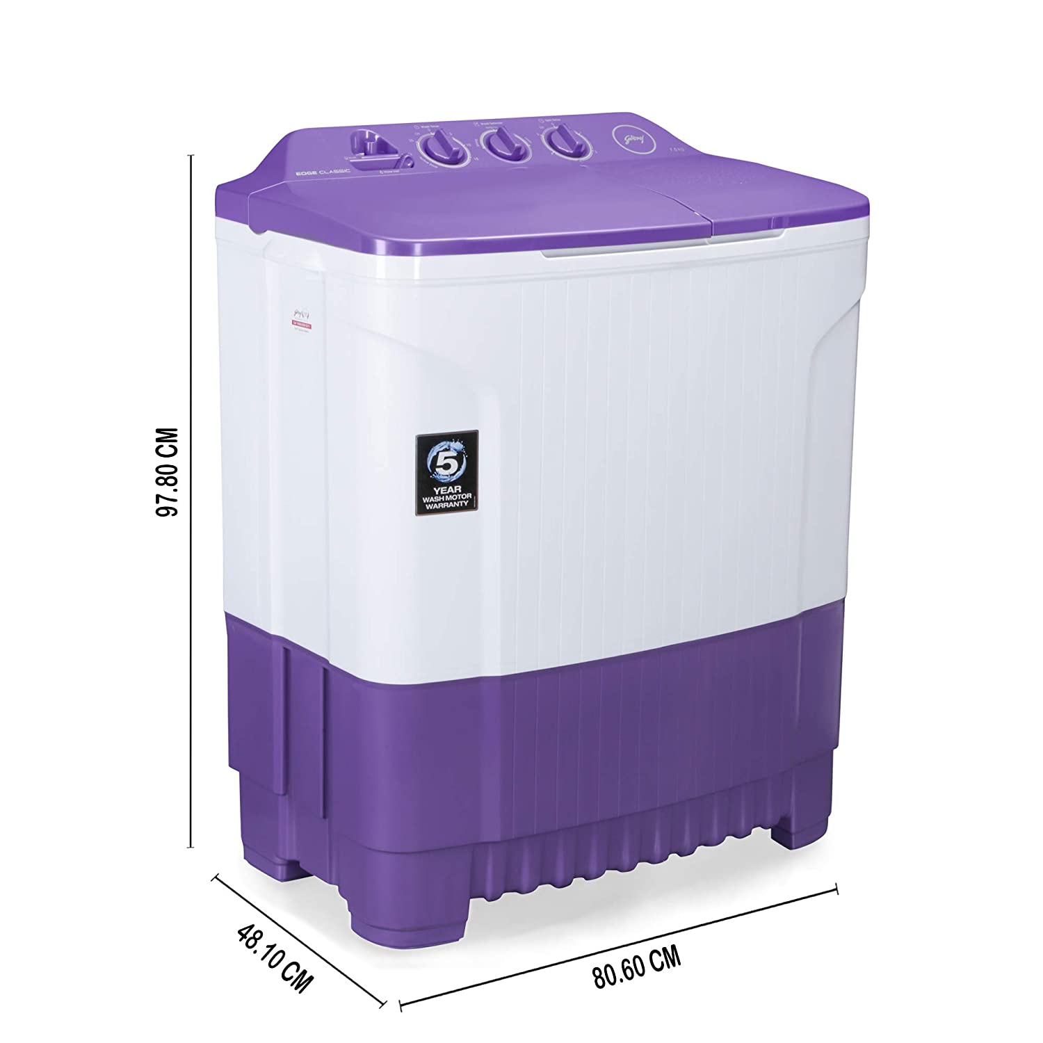 Godrej WS EDGE CLS 7.5 PN2 M ROPL 7.5 Kg Semi-automatic Top Loading Washing Machine (Royal Purple) (0265)