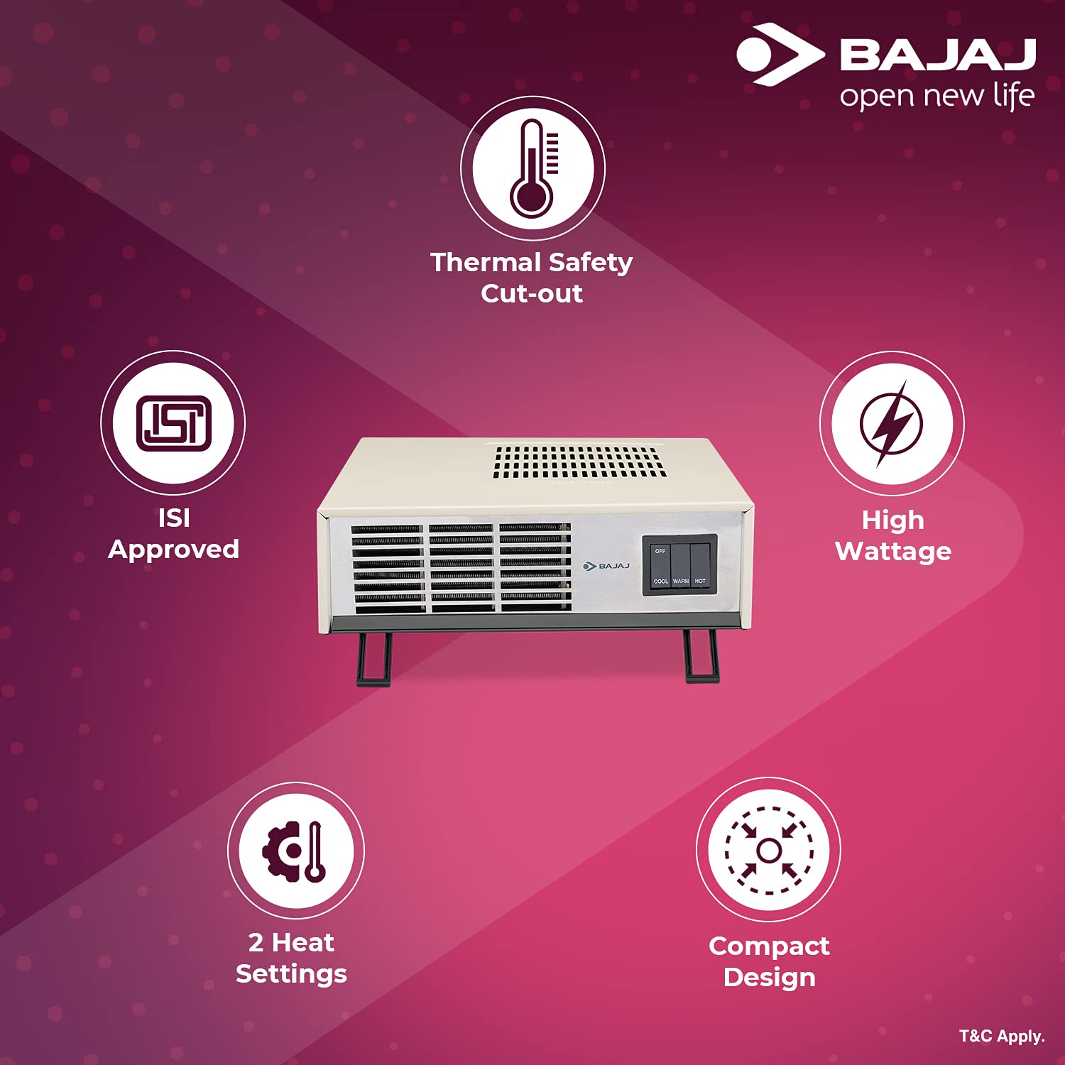 Bajaj Room Heater Blow Hot 2000 Watts Fan Forced Circulation