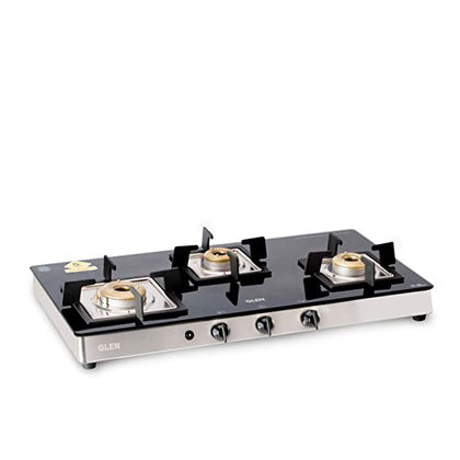 Glen Gas Stove 1038 SQ GT AI Forged BB 3 Burner Glass Stainless Steel Gas Stove