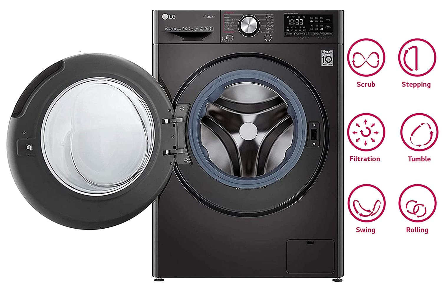 LG FHD1057STB 10.5 Kg Inverter Wi-Fi Washer Dryer (Black VCM, In-built Heater, Turbo Wash)
