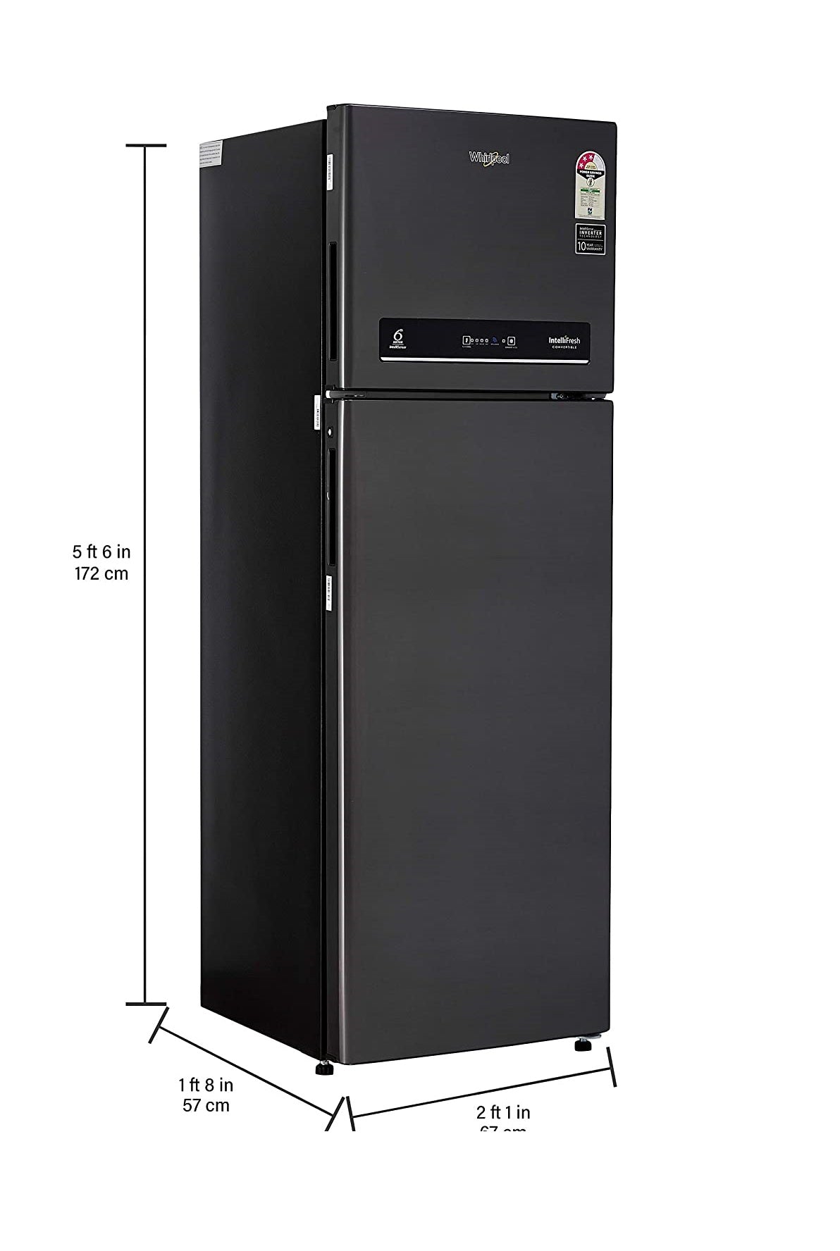 Whirlpool INTELLIFRESH INV CNV 355 3S 340 L 3 Star Inverter Frost-Free Double Door Refrigerator (Steel Onyx) 21284