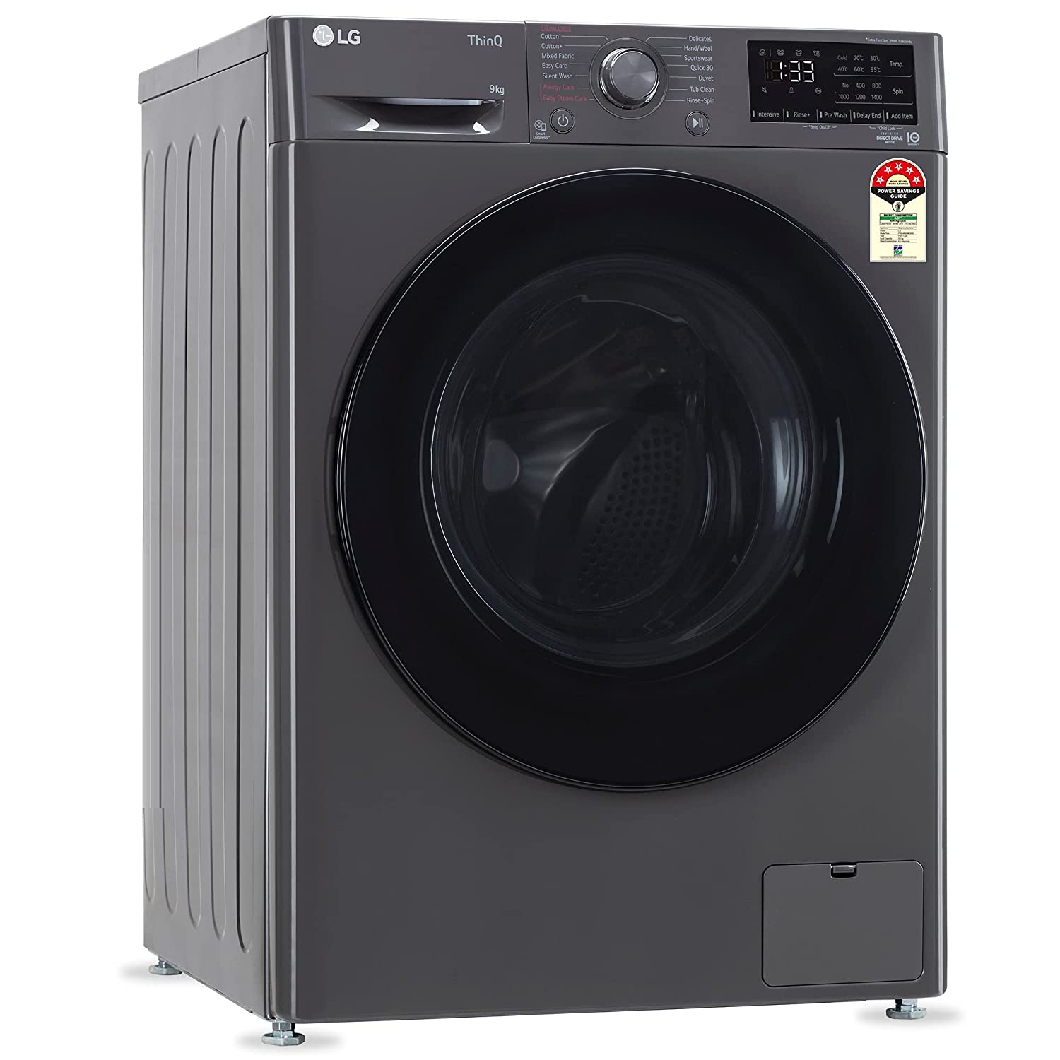 LG FHV1409Z4M 9 Kg 5 Star Inverter Wi-Fi Fully-Automatic Front Loading Washing Machine with Inbuilt heater (Middle Black, AI DD Technology & Steam for Hygiene)