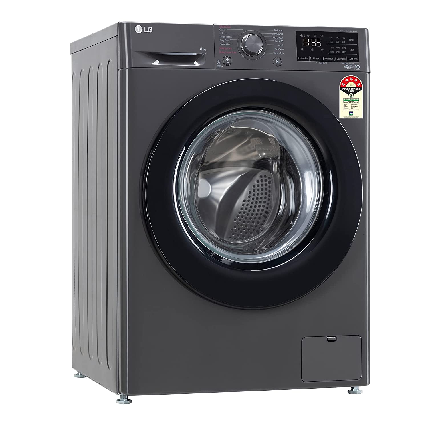 LG FHV1408Z2M 8 Kg 5 Star Inverter Fully-Automatic Front Loading Washing Machine with Inbuilt heater (Middle Black, AI DD Technology & Steam for Hygiene)