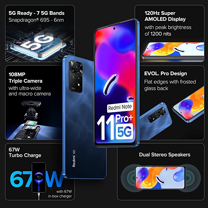 Redmi Note 11 Pro Plus 5G (Mirage Blue, 6GB RAM, 128GB Storage)