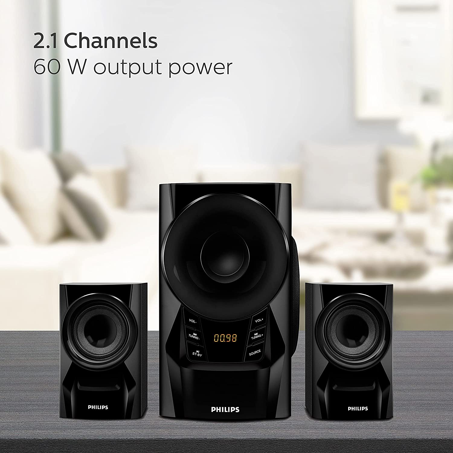 Philips Audio IN-MMS6080B/94 2.1 Channel 60W Multimedia Bluetooth Speakers