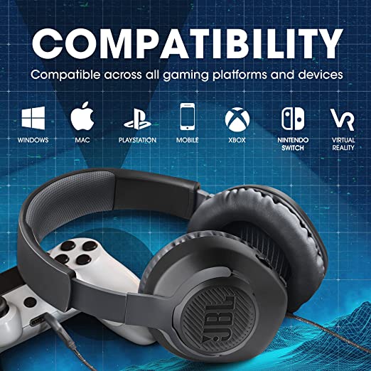 JBL Quantum 100, Wired Over Ear Gaming Headphones with Mic PC, Mobile, Laptop, PS4, Xbox, Nintendo Switch, VR (Black)