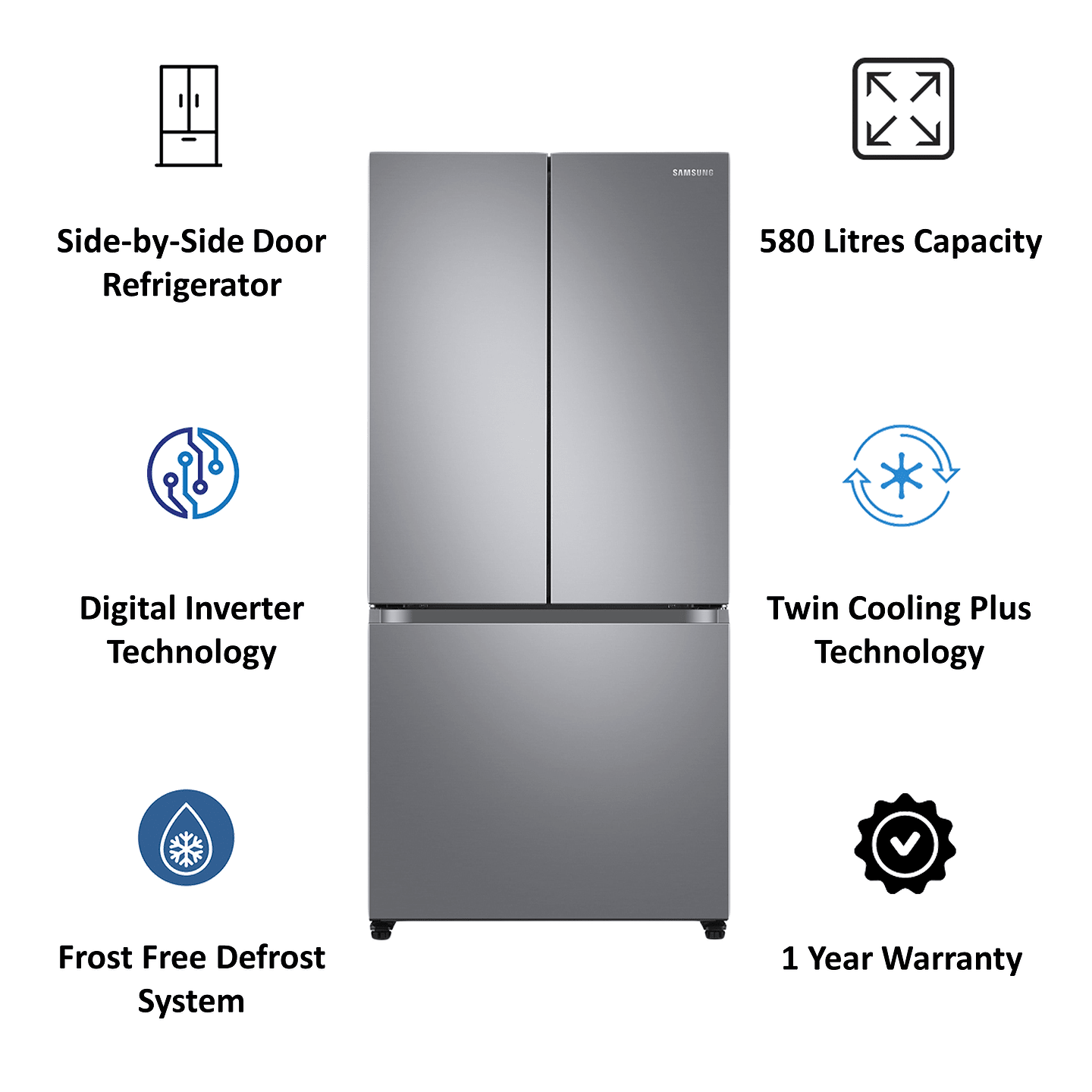 Samsung RF57A5032SL/TL 580 L Frost Free Inverter Triple Door Refrigerator (Real Stainless)